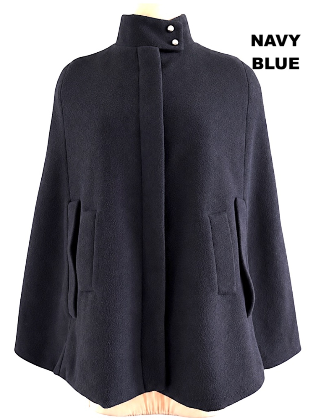 vintage short nurses cape navy blue wool blend pockets light lining high neck S